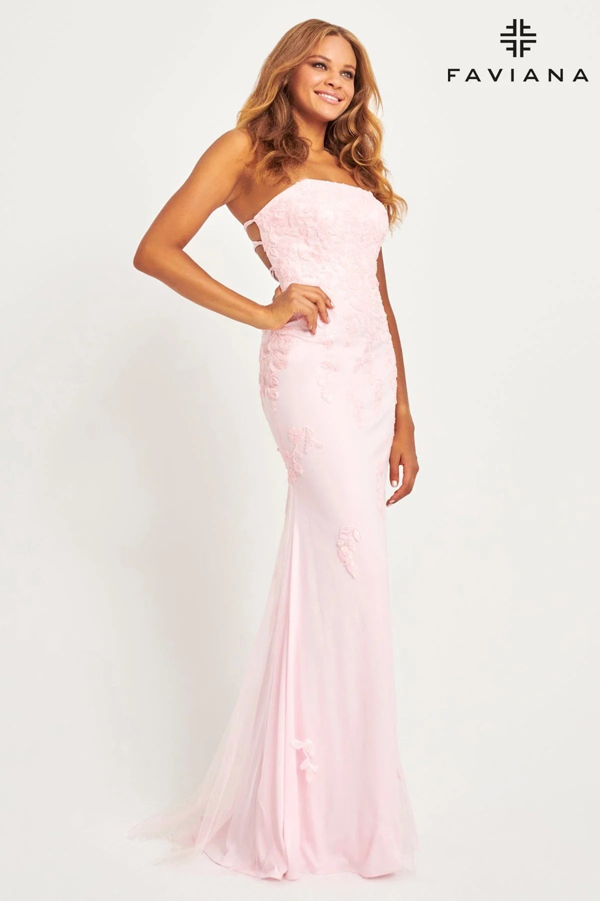 Faviana 11004 - Strapless Tulle And Lace Appliqué Dress For Prom