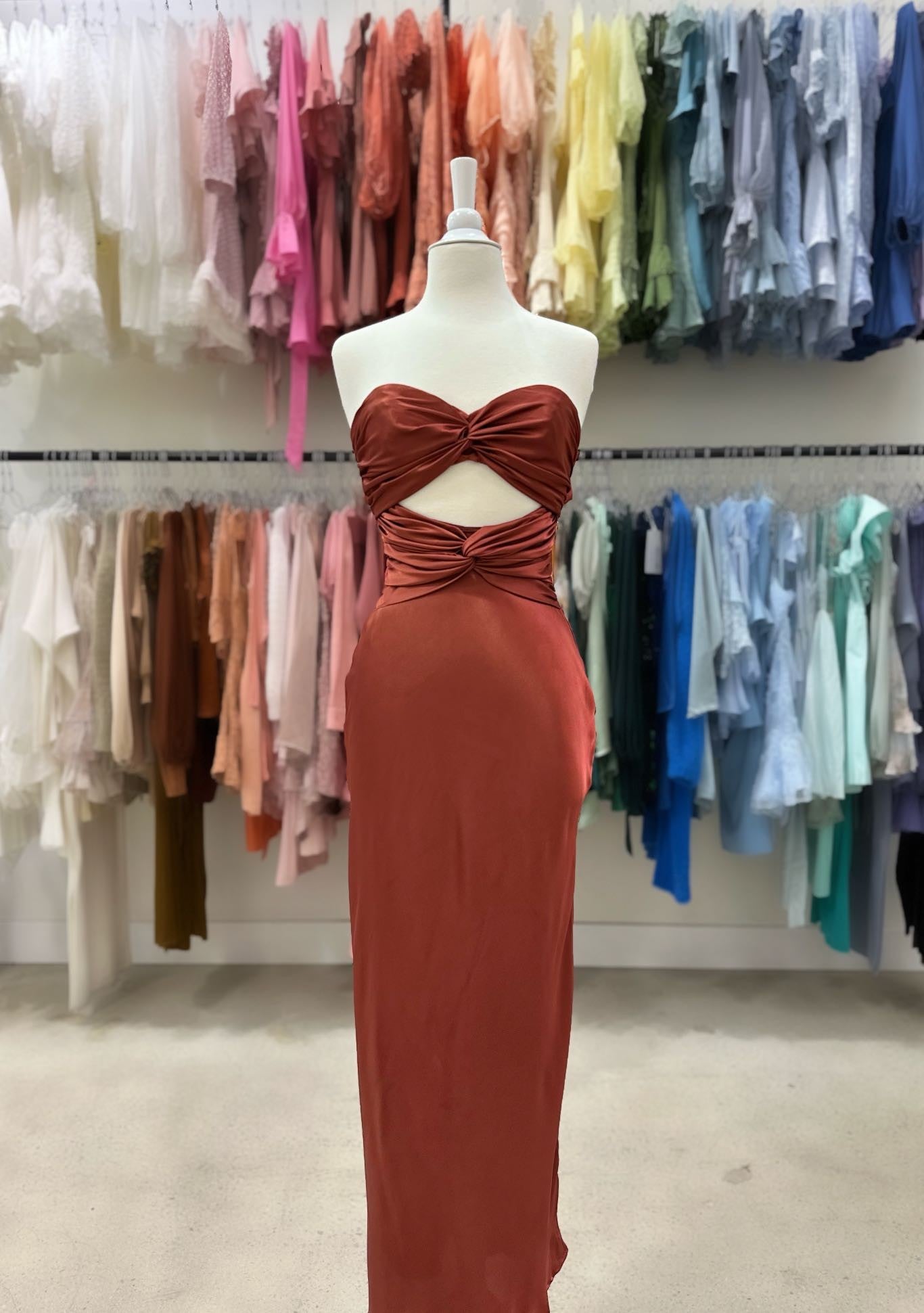 Terracotta Cutout Satin Maxi