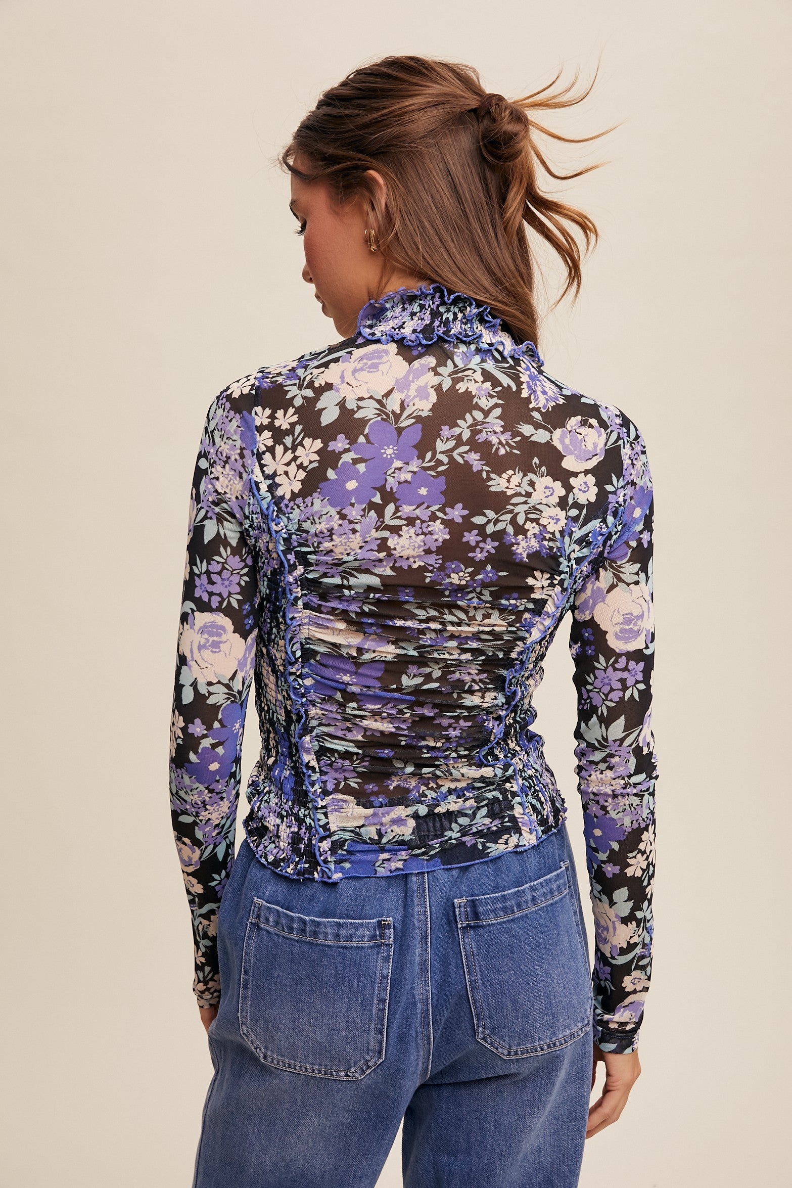 Floral Sheer Mock Neck Top