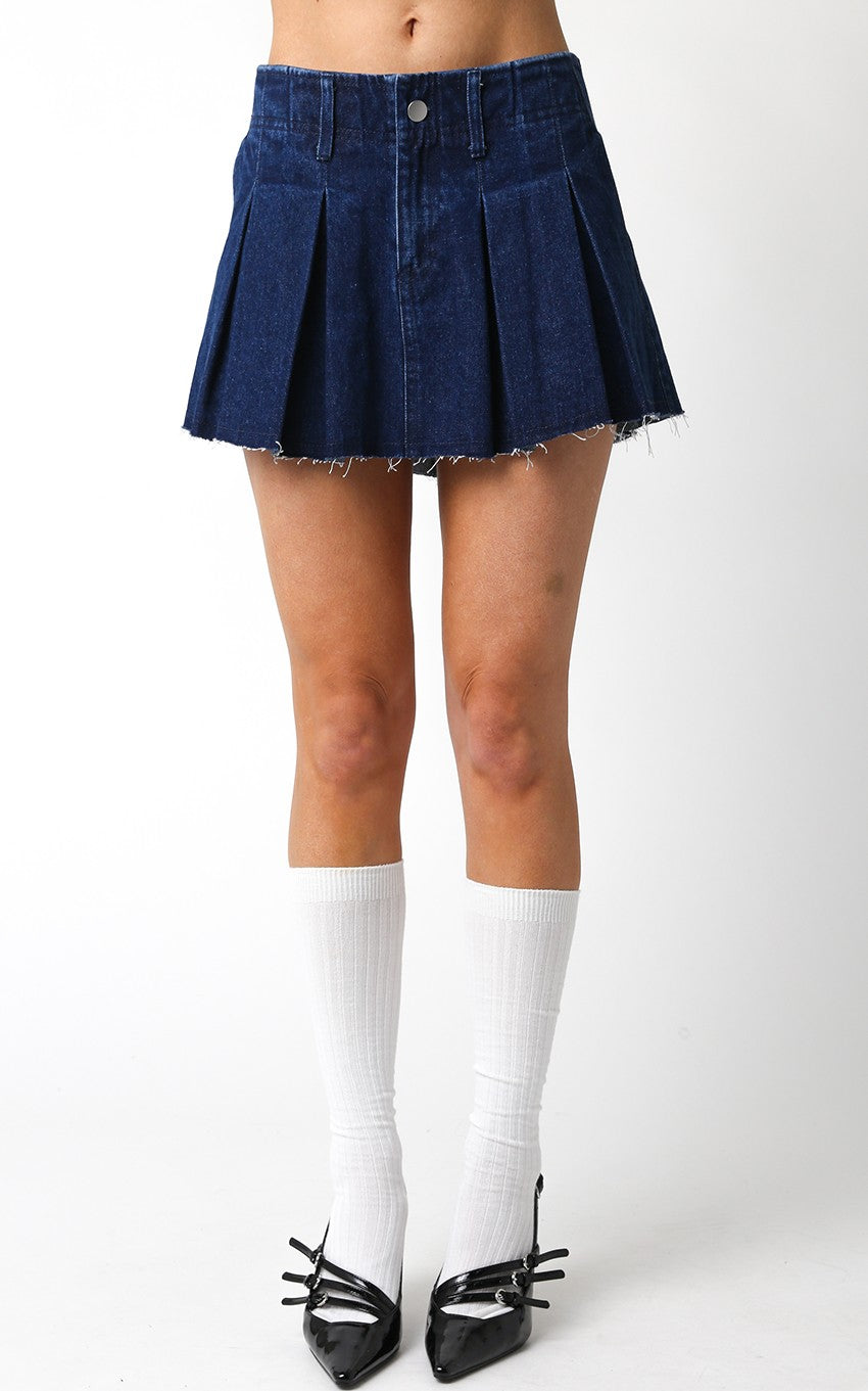 Denim Pleated Mini Skirt