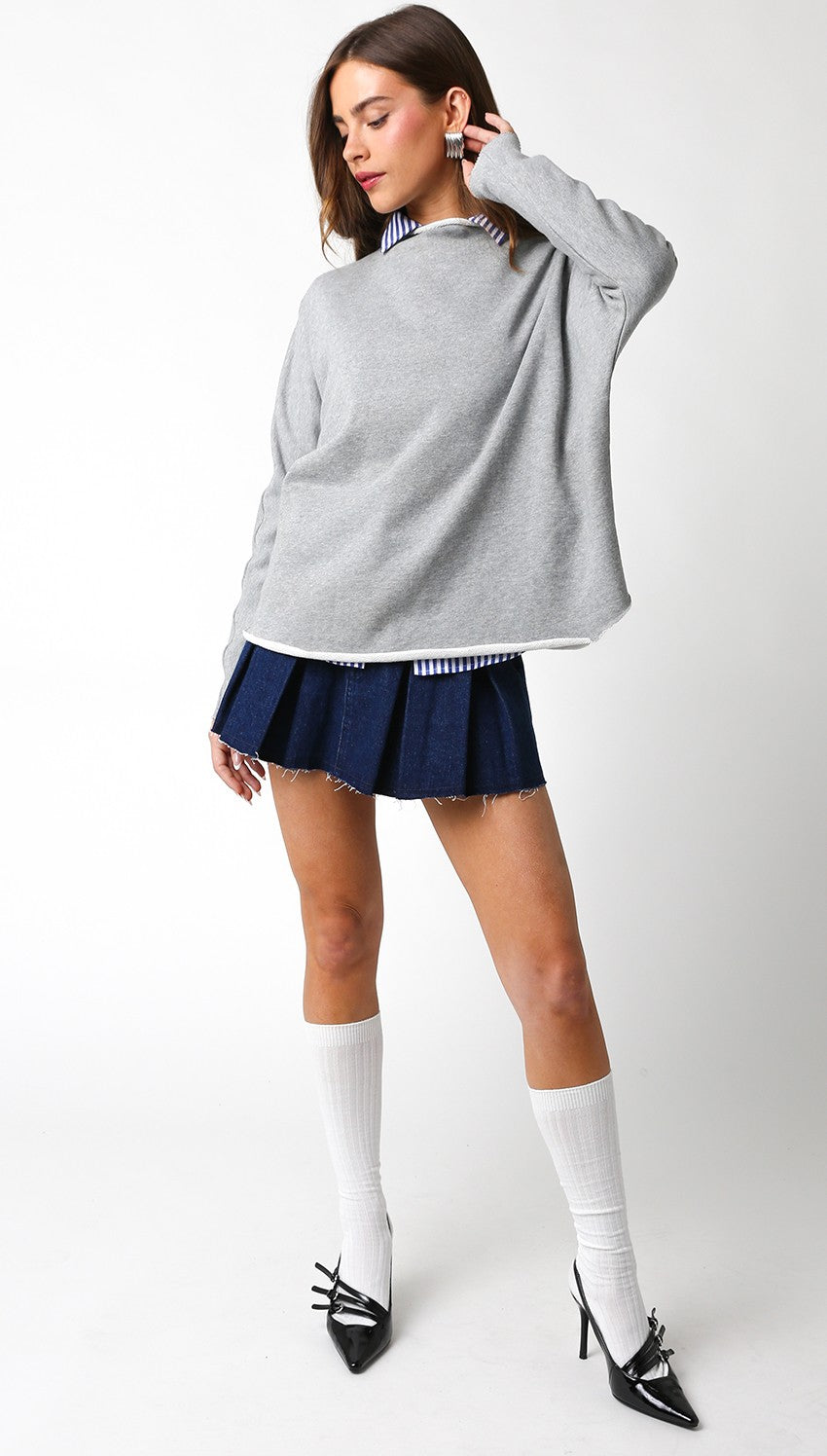 Denim Pleated Mini Skirt