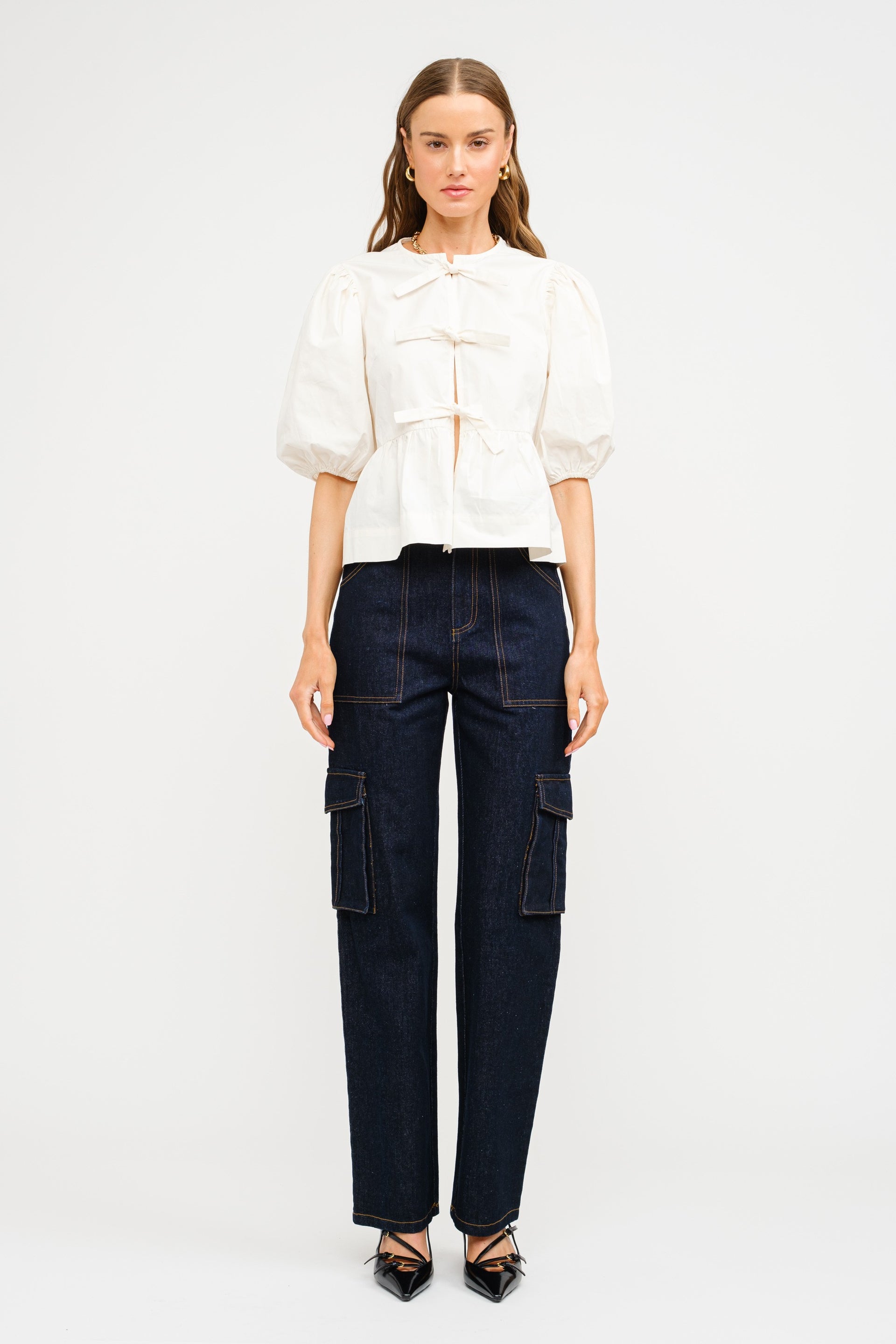 Bow Front Poplin Blouse