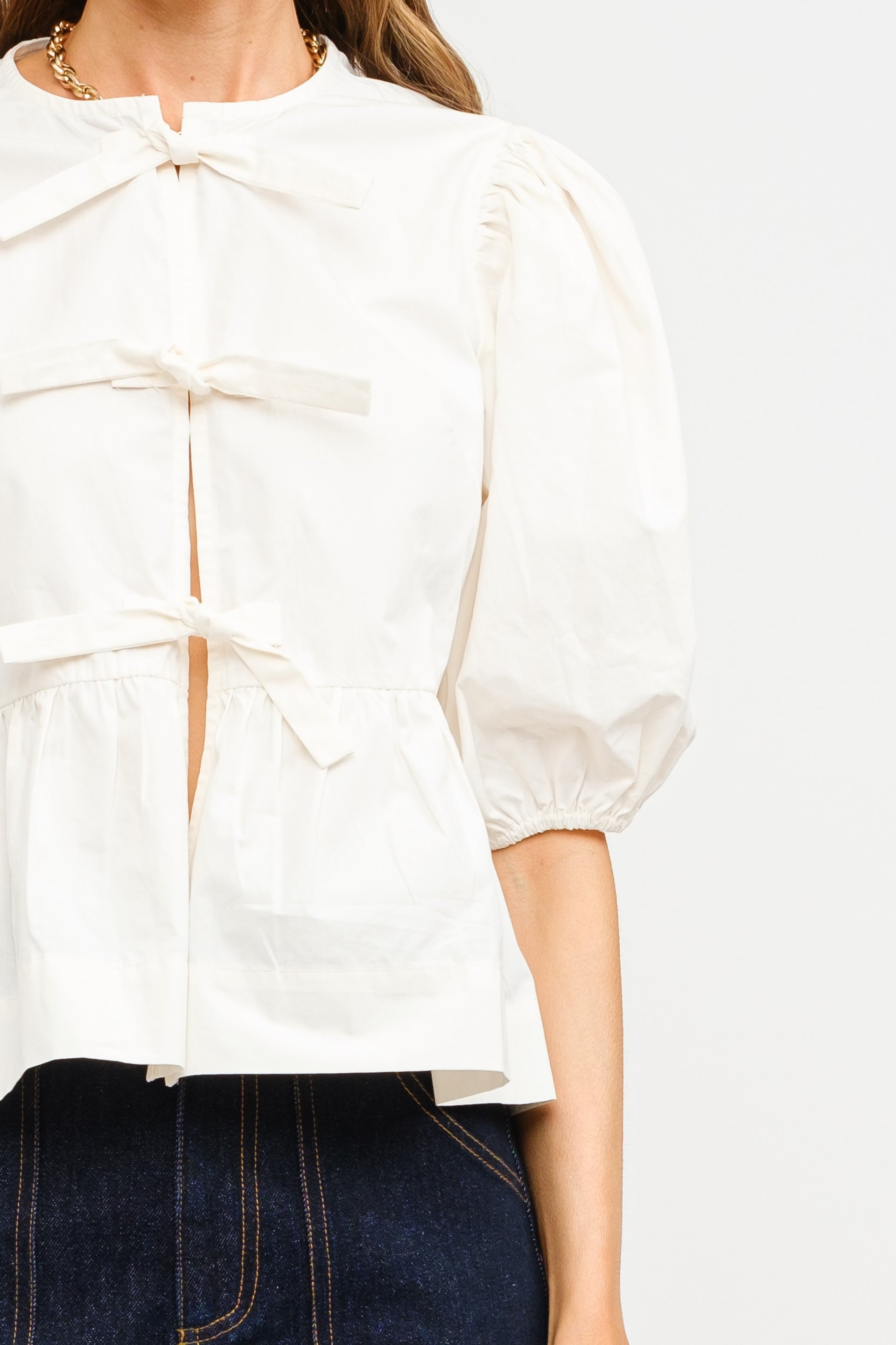 Bow Front Poplin Blouse