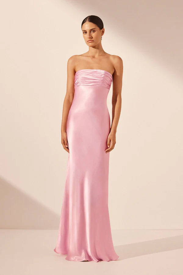 La Lune Strapless Ruched Maxi Dress