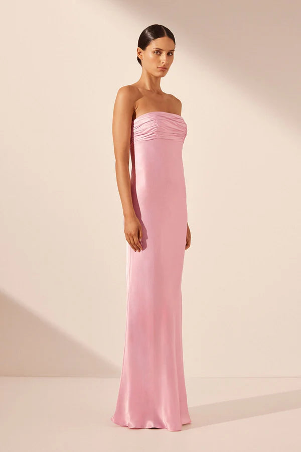 La Lune Strapless Ruched Maxi Dress