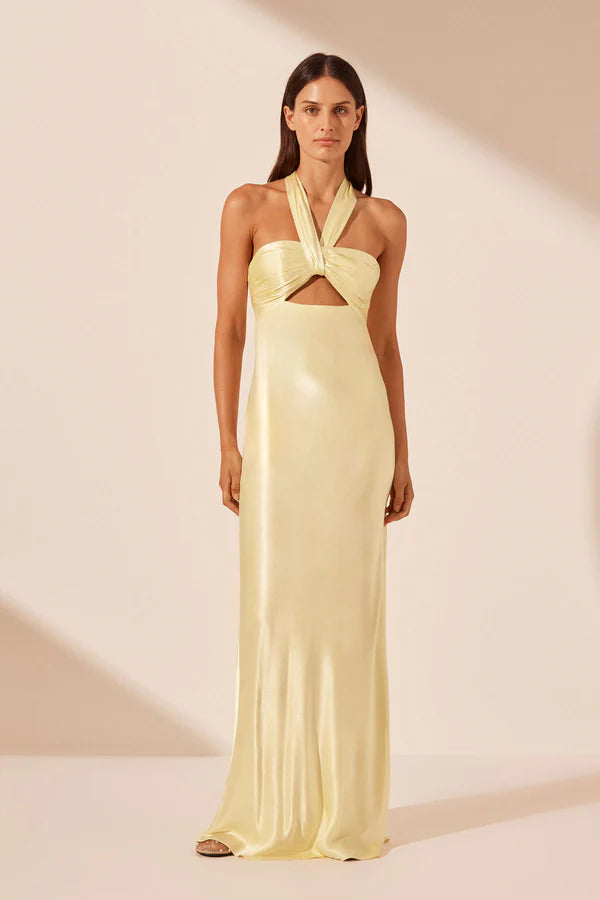 La Lune Ruched Halter Maxi Dress