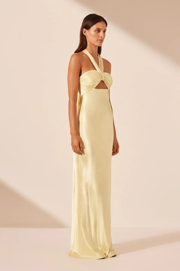 La Lune Ruched Halter Maxi Dress