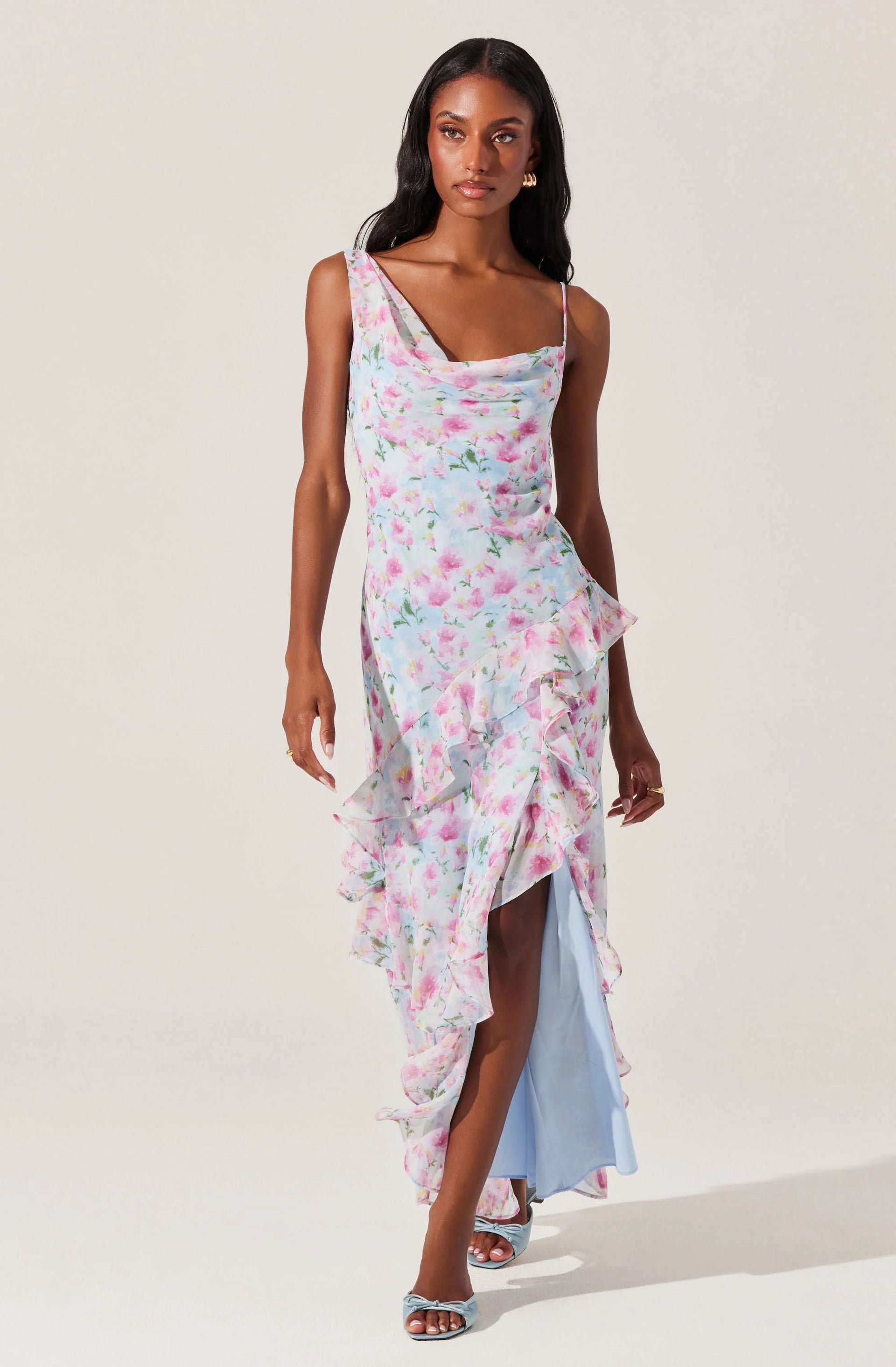 Levina Asymmetric Floral Ruffle Dress