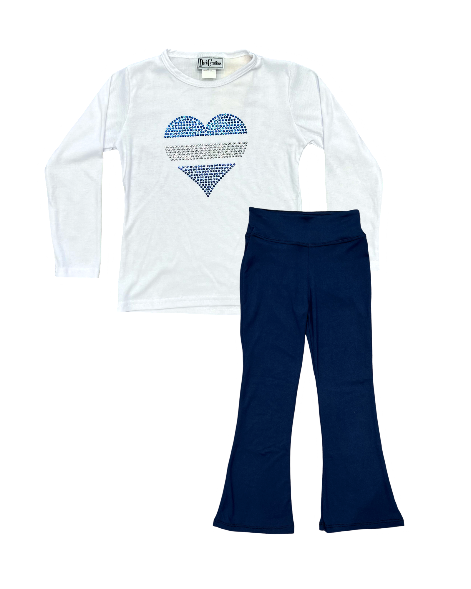 White Blue Multi Heart Long Sleeve Tee