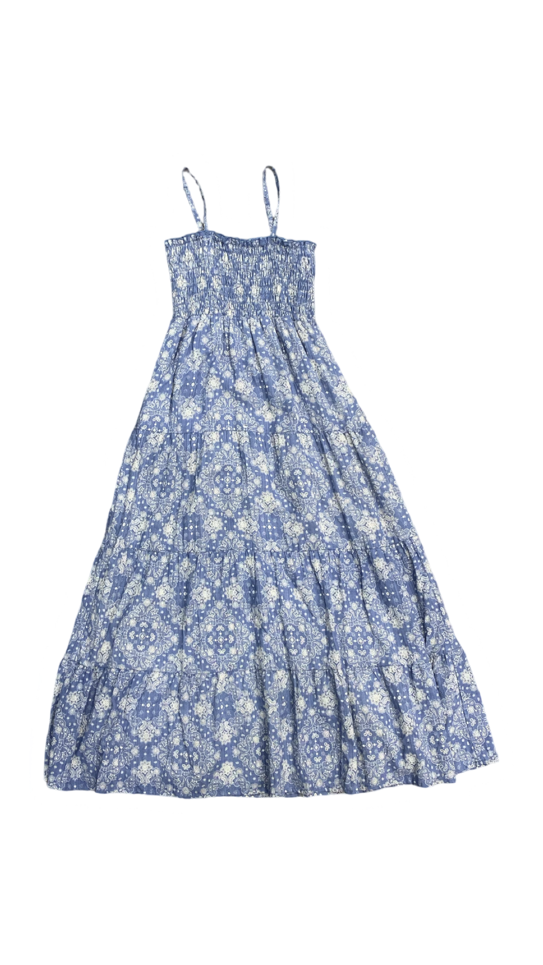 Blue Bandana Smocked Maxi Dress