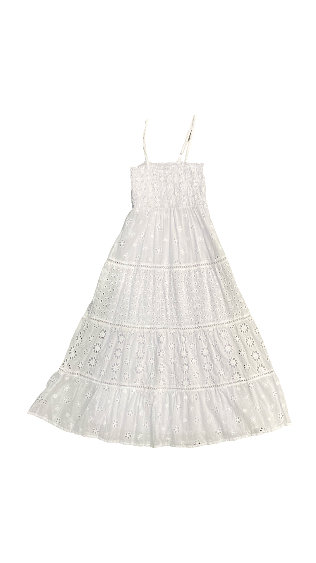 White Eyelet Smocked Body Maxi Dress