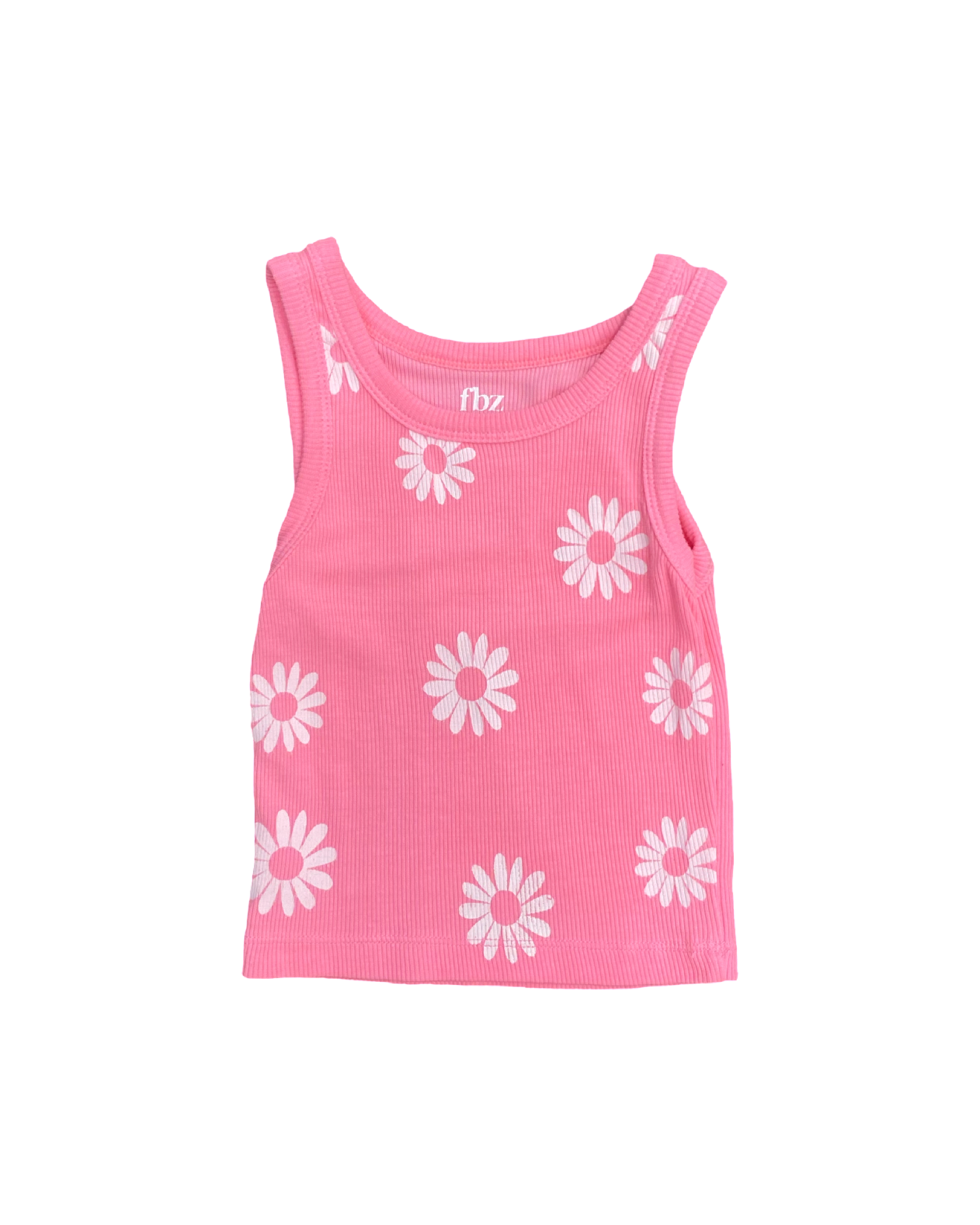 Neon Coral White Daisies Ribbed Tank