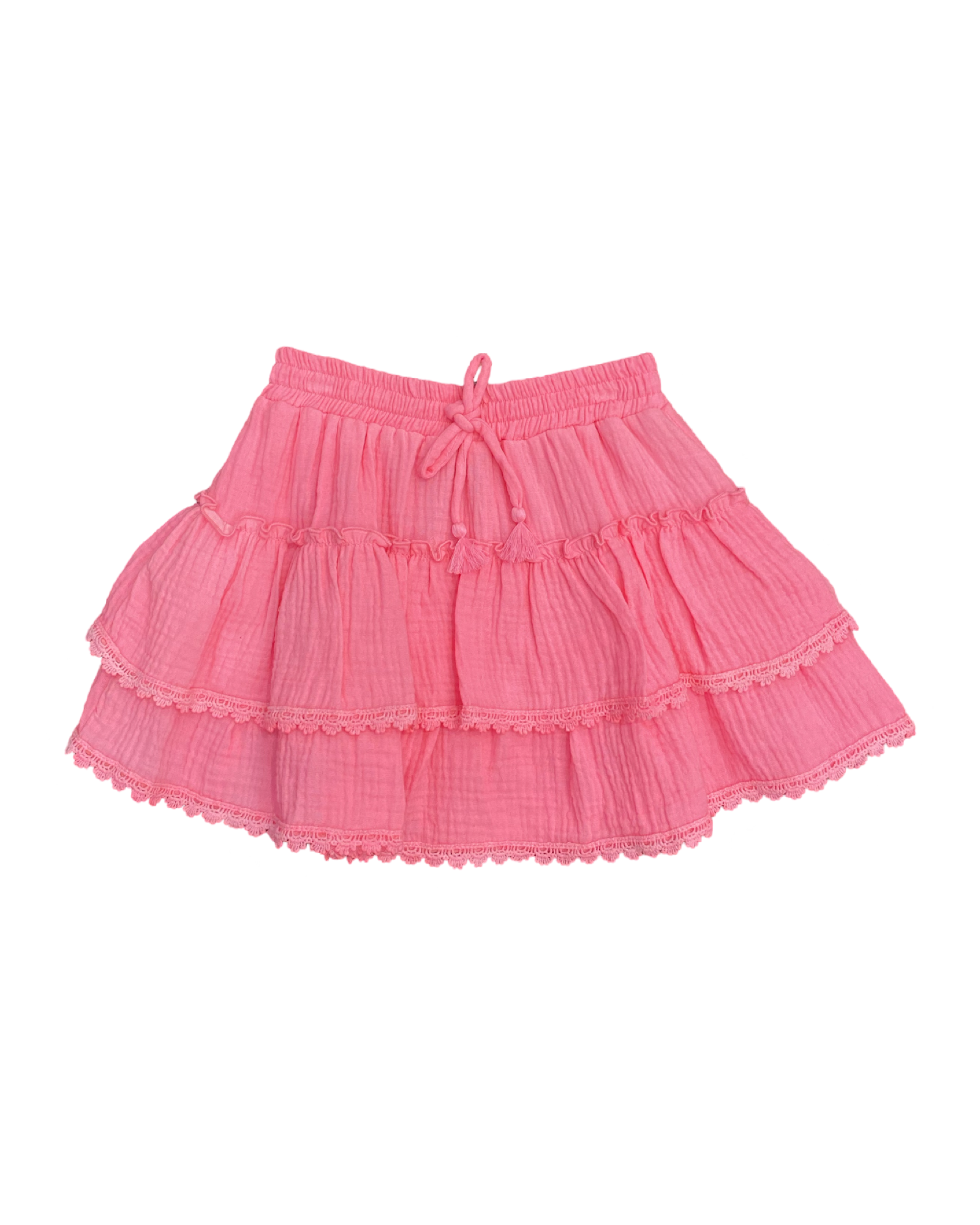 Neon Coral Gauze with Trim Ruffle Skirt