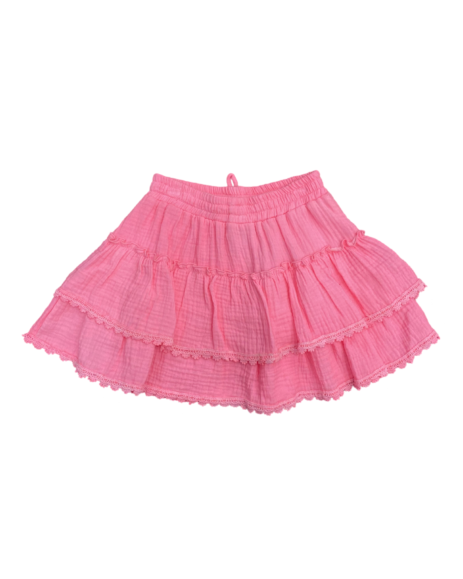 Neon Coral Gauze with Trim Ruffle Skirt