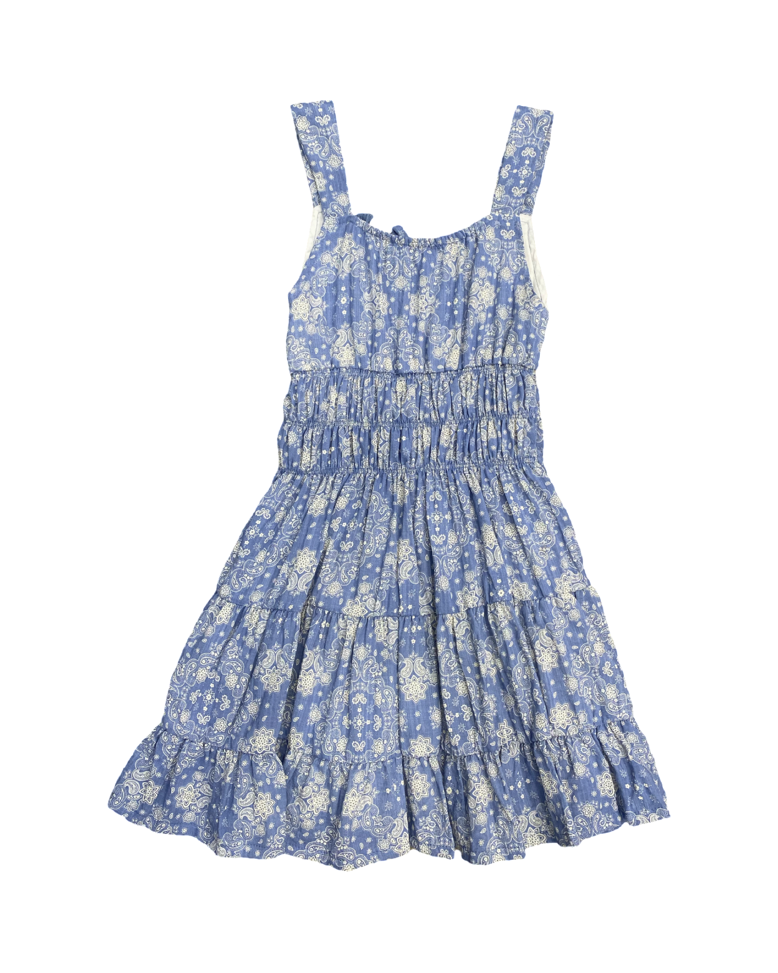 Blue Bandana Ruched Body Ruffle Hem Dress