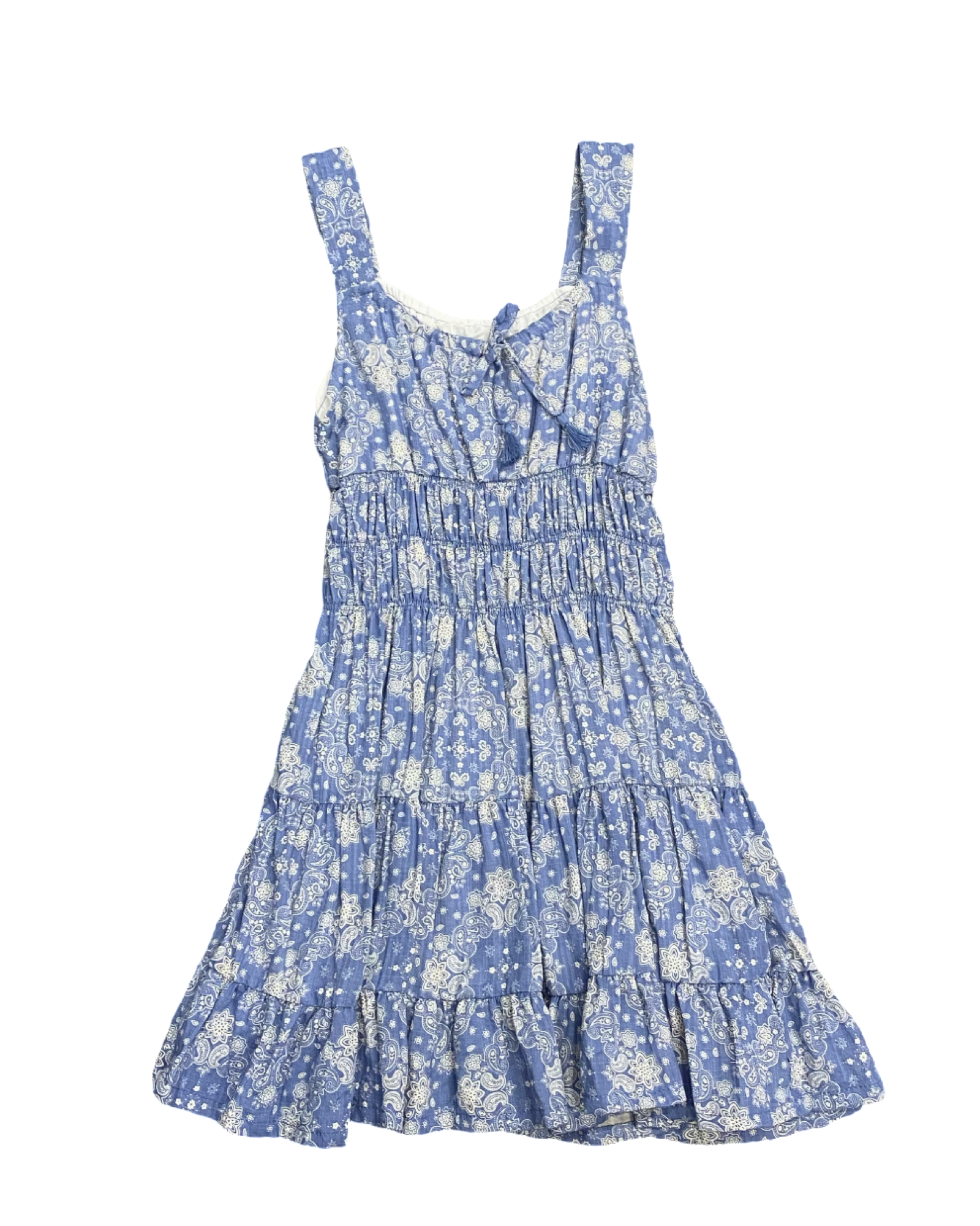 Blue Bandana Ruched Body Ruffle Hem Dress