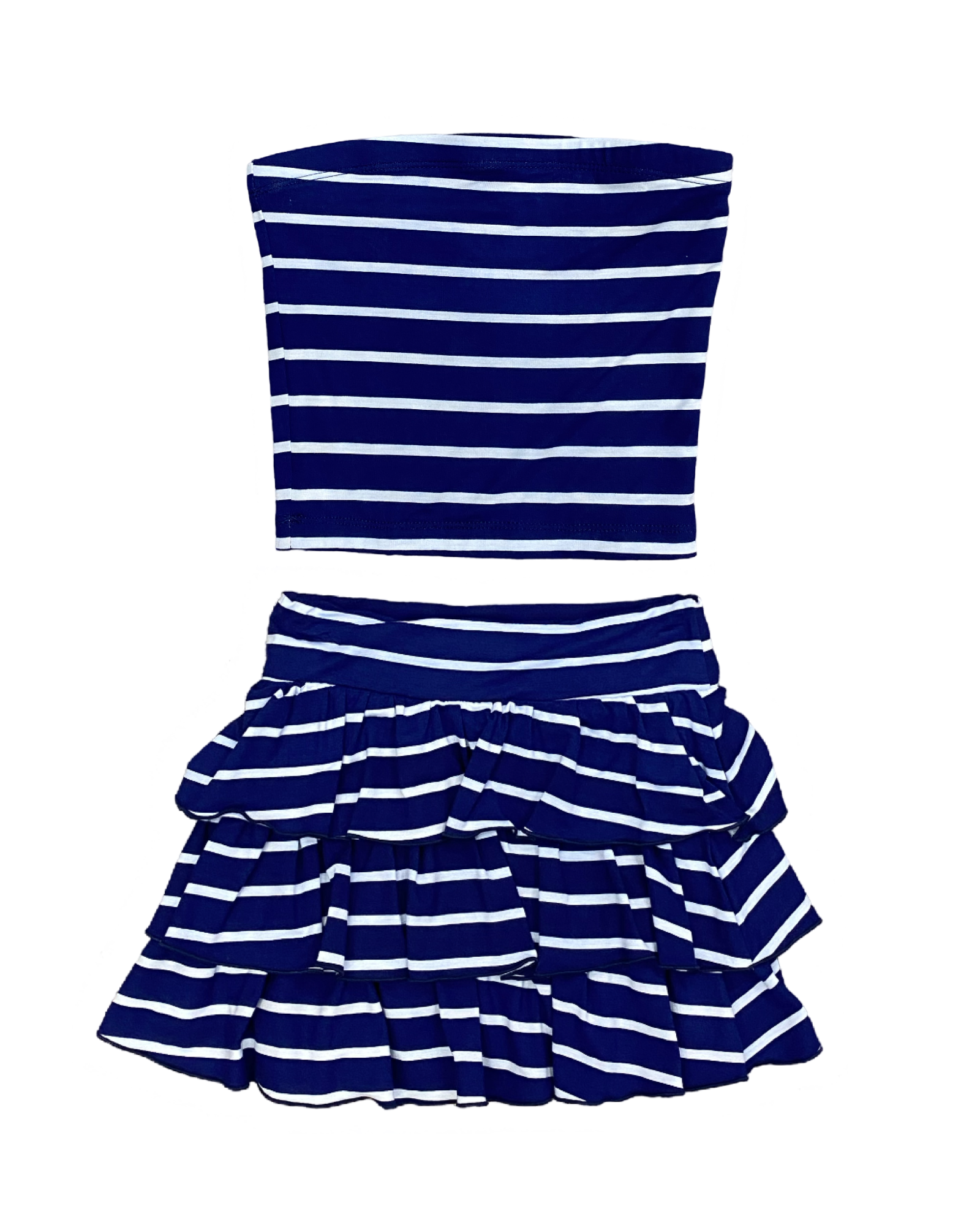 Navy White Stripe Ruffle Skirt