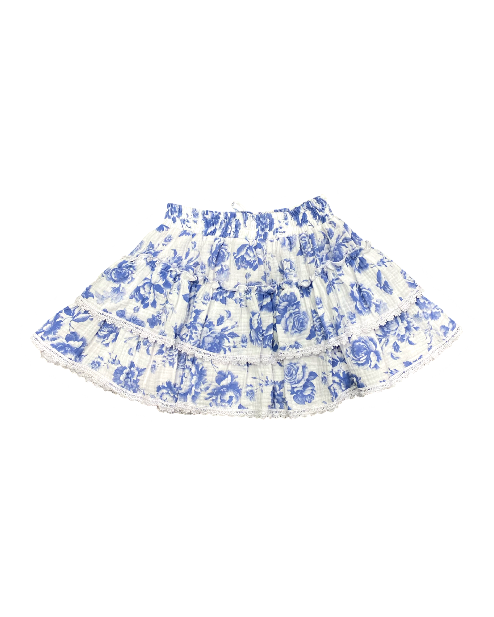 Blue Toile Gauze Ruffle Skirt