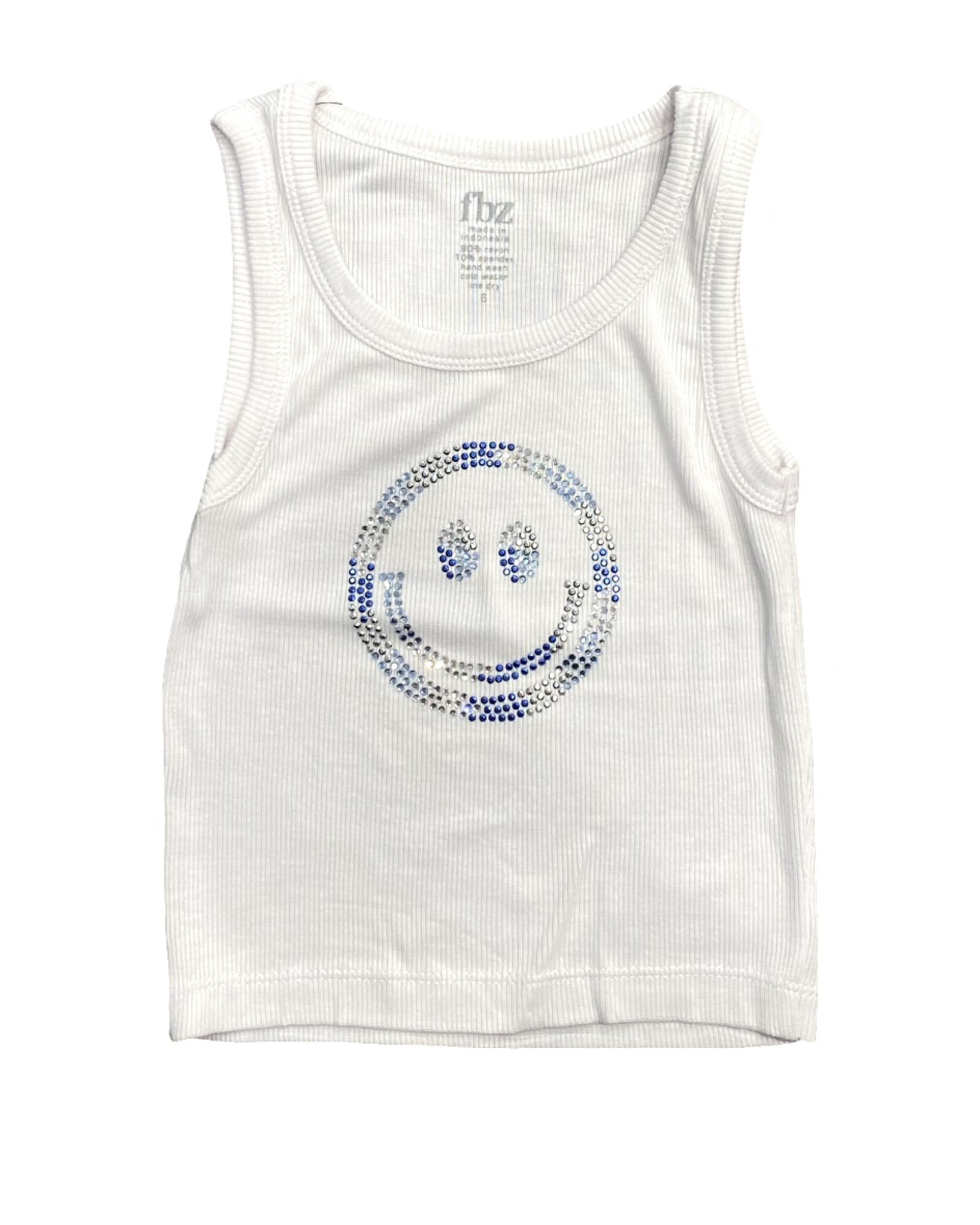 White, Blue, & Silver Smiley Ribbed Tank