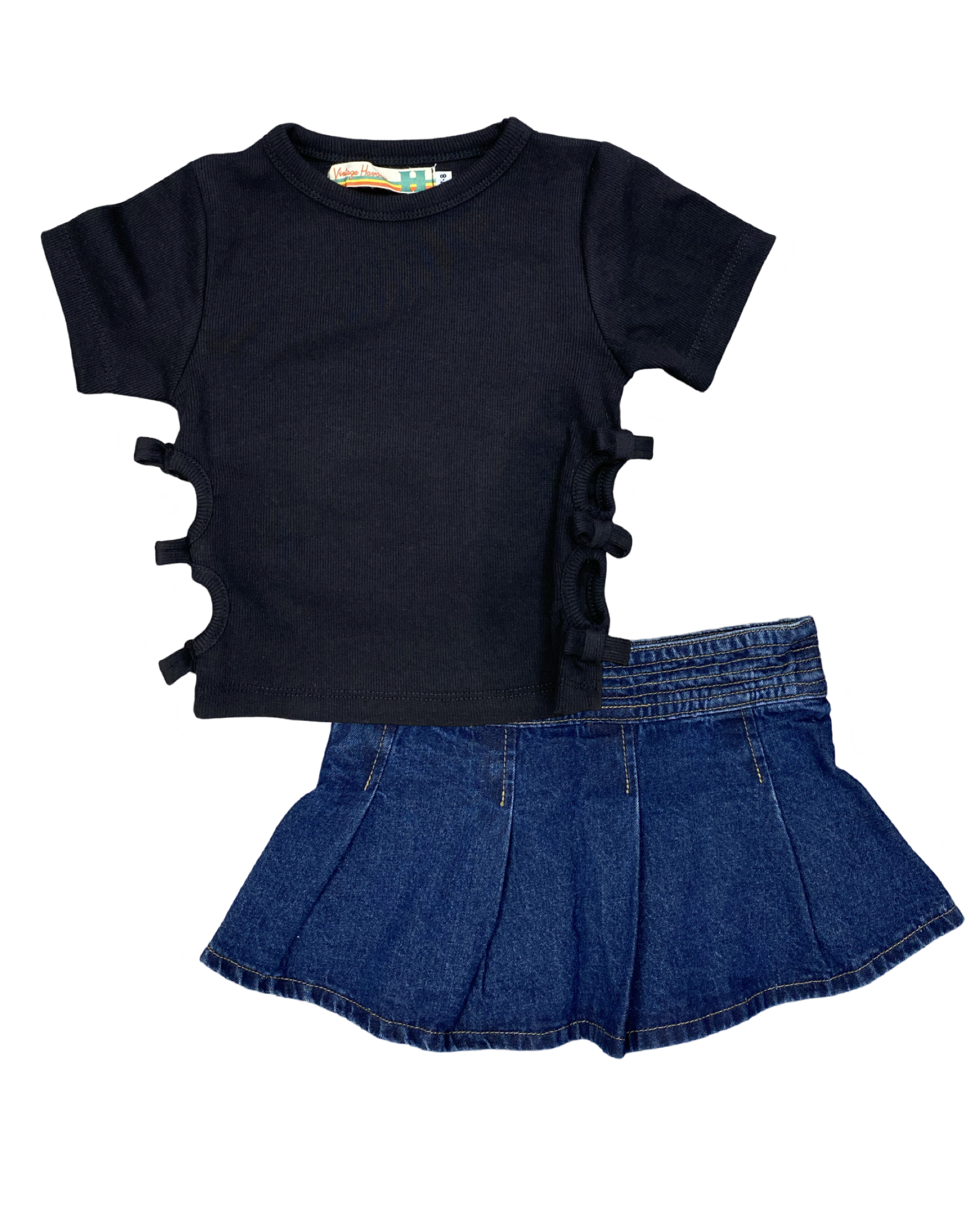 Dark Wash Denim Pleated Skort