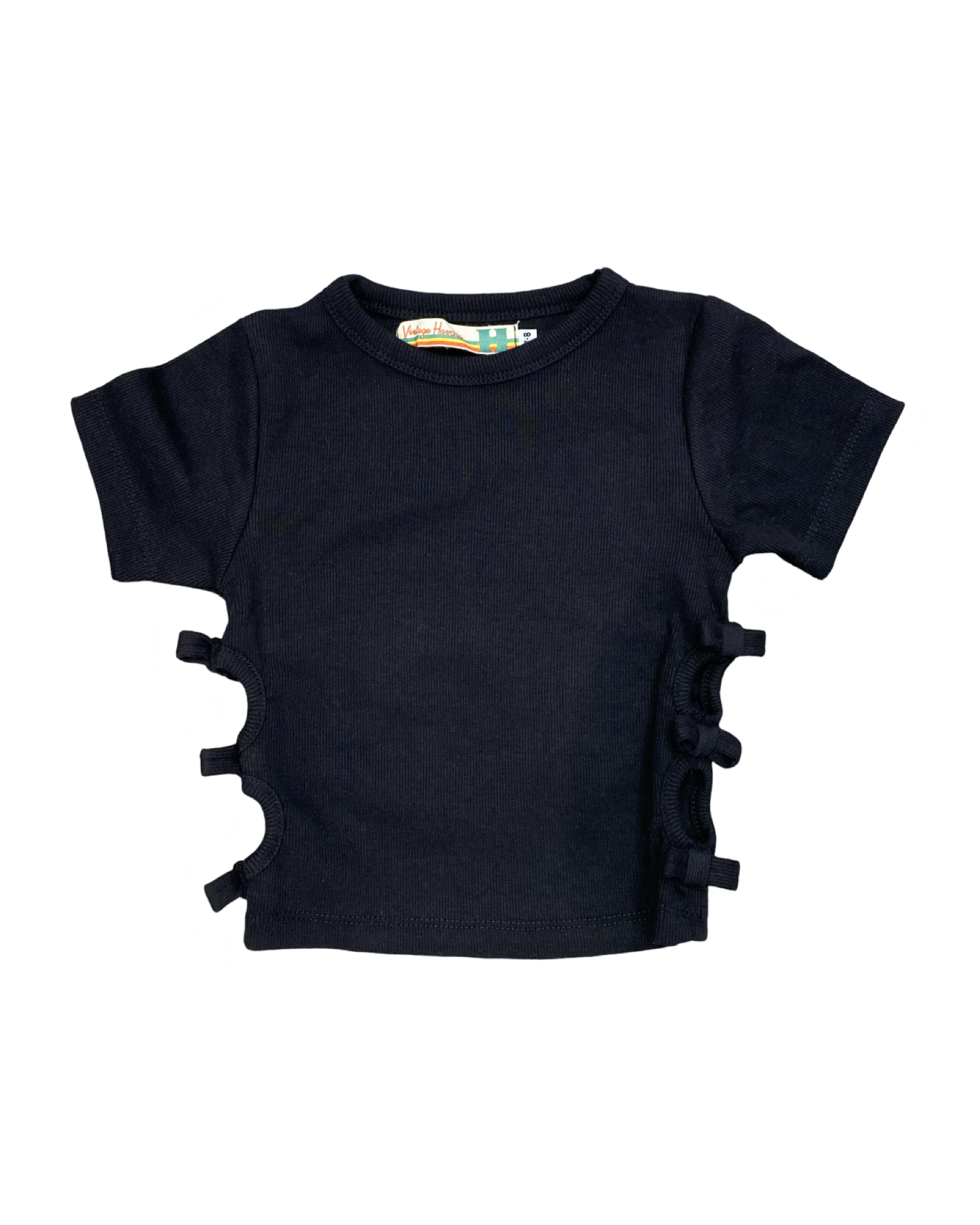 Black Ribbed Bows Side Cutouts Tee