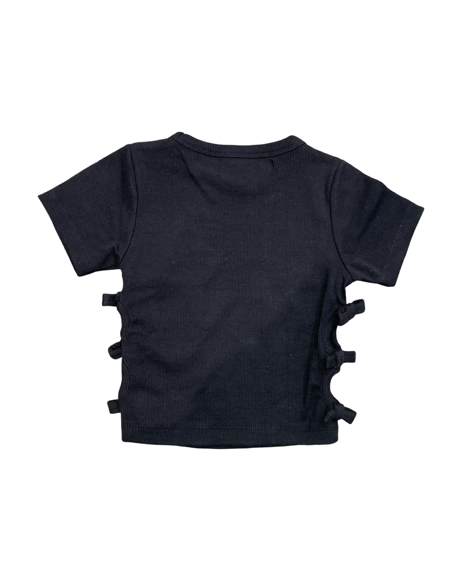 Black Ribbed Bows Side Cutouts Tee