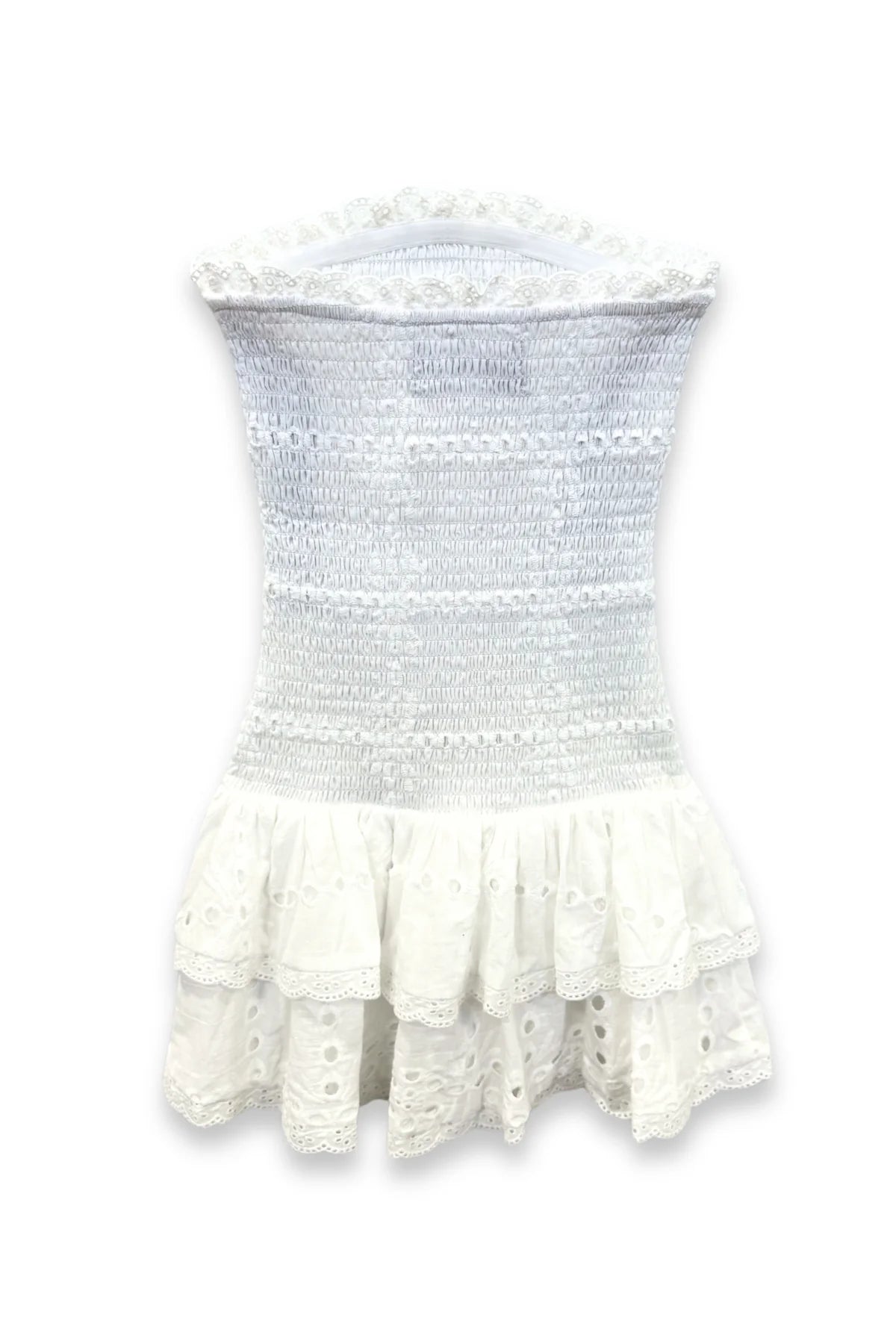 Melina Drop Waist Ruffle Dress - White Eyelet