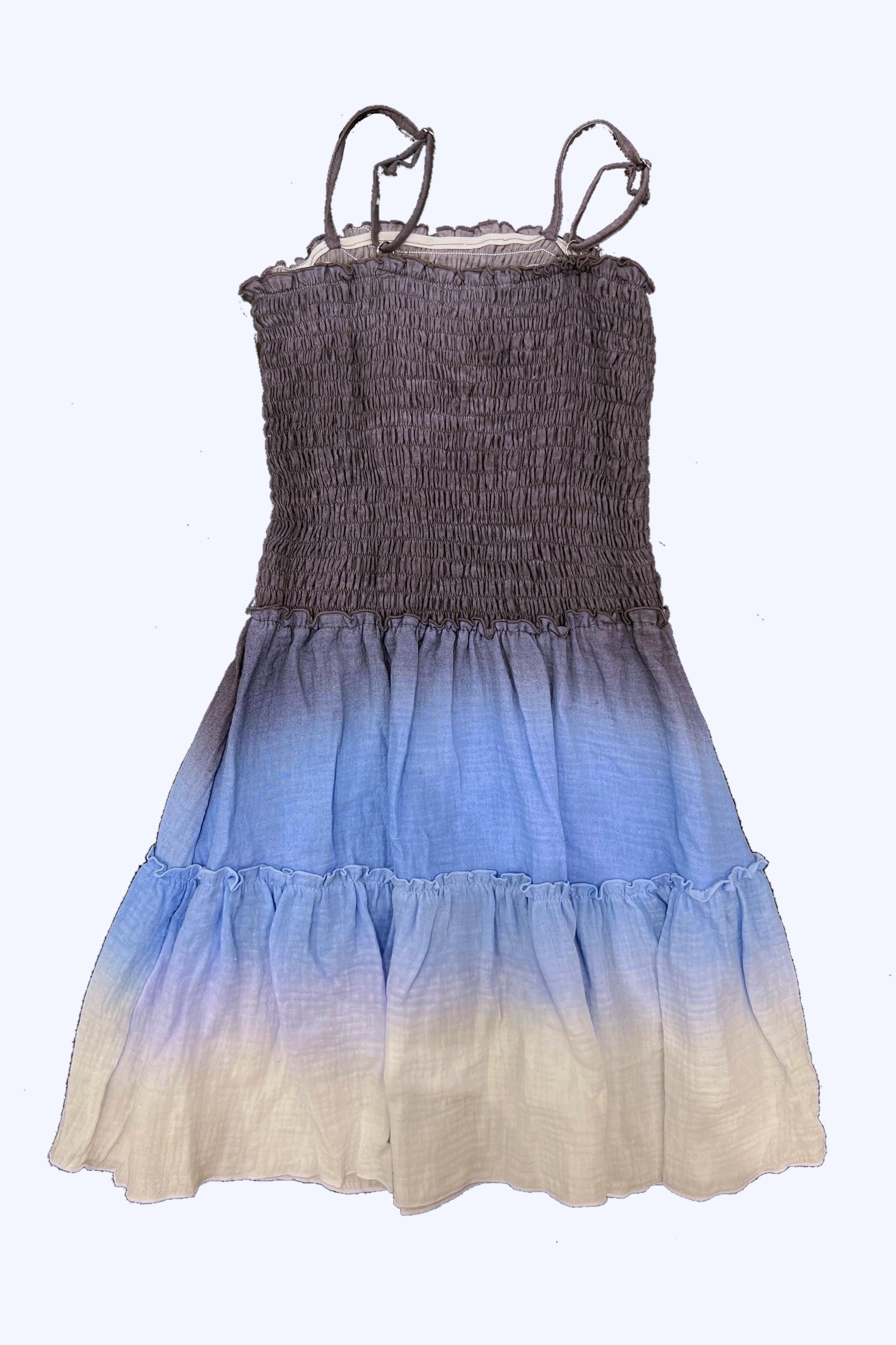 Blue Ombre Gauze Smocked Bodice Flowy Dress