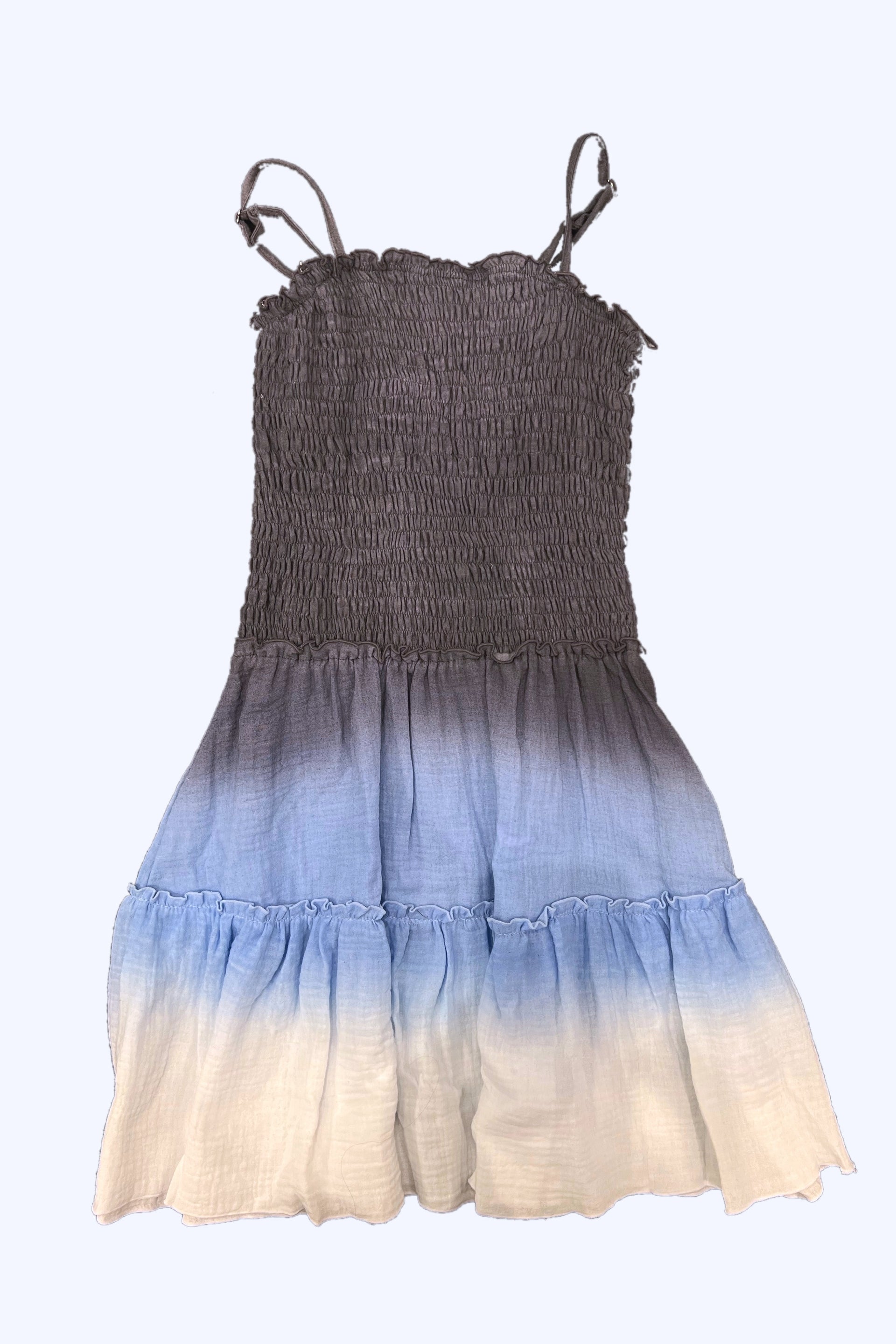 Blue Ombre Gauze Smocked Bodice Flowy Dress