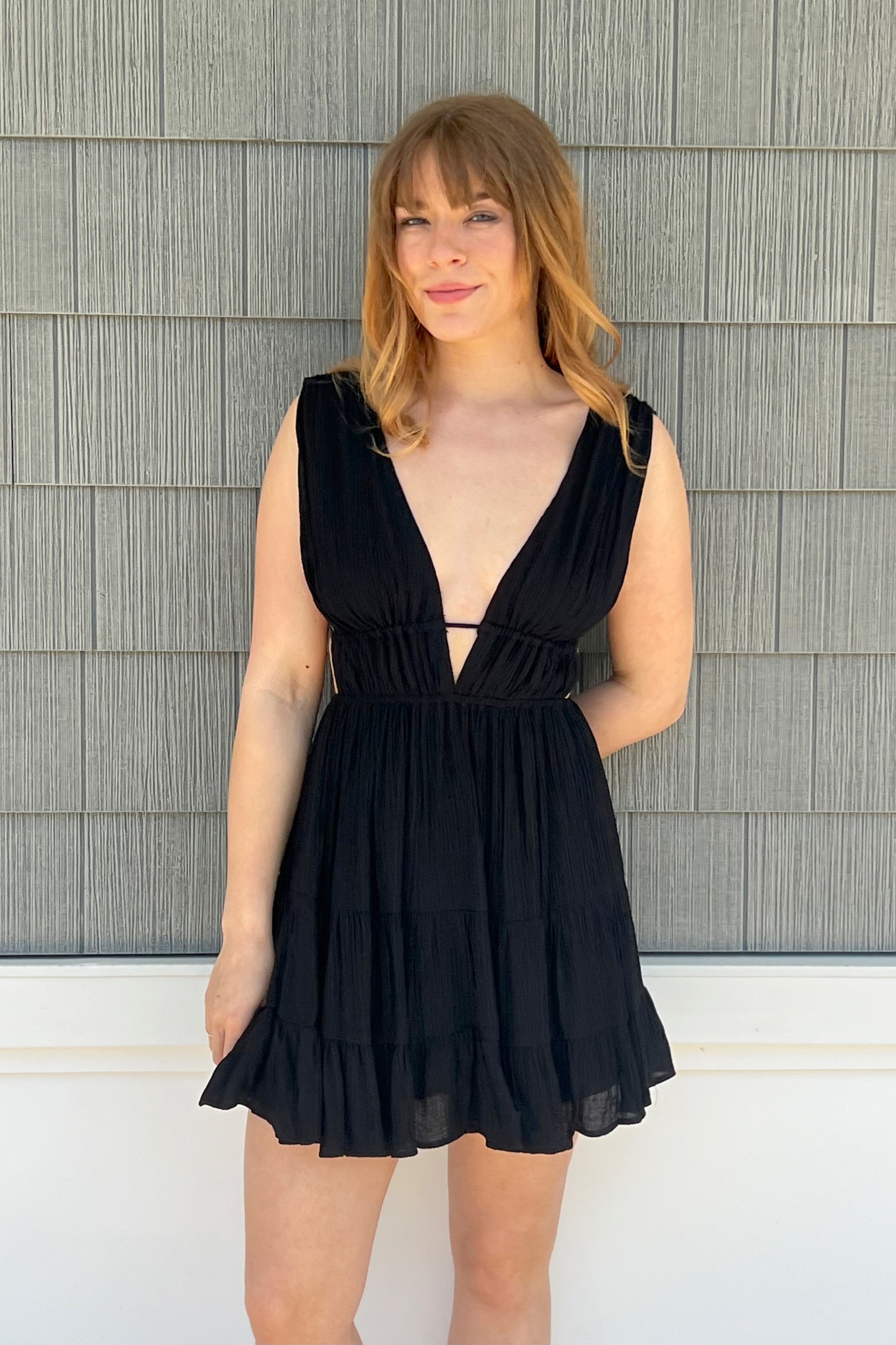 Plunging Thick Strap Flowy Dress