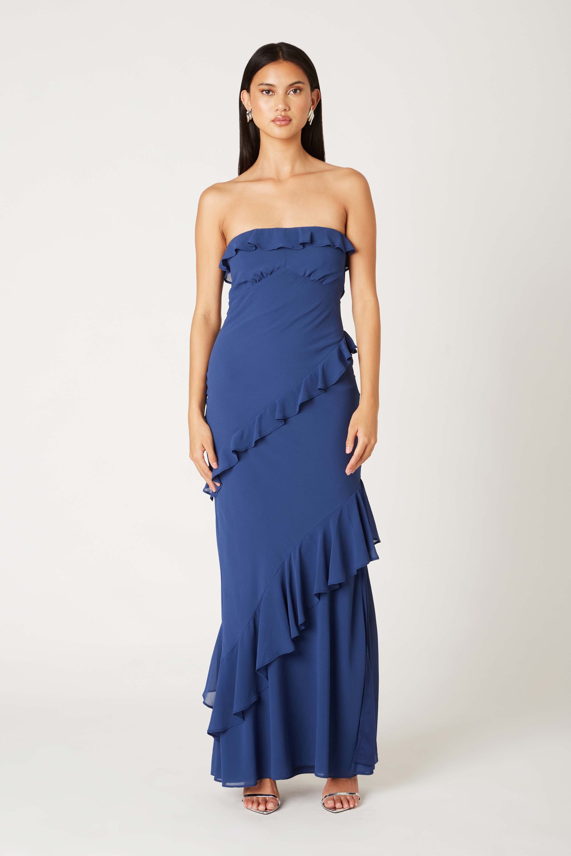 Tiered Ruffle Strapless Maxi Dress