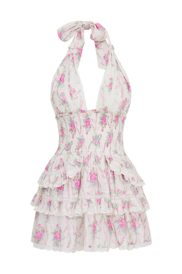 Deanna Cotton Floral Halter Dress - Rose Picnic